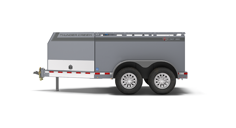 Diesel exhaust fluid (DEF) trailer fits 990 gallons of liquid parked in side view